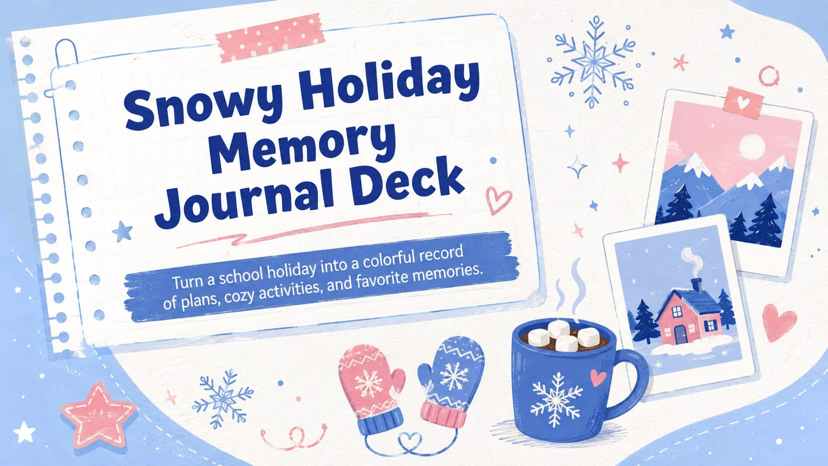 Snowy Holiday Memory Journal Deck presentation template, slide 1