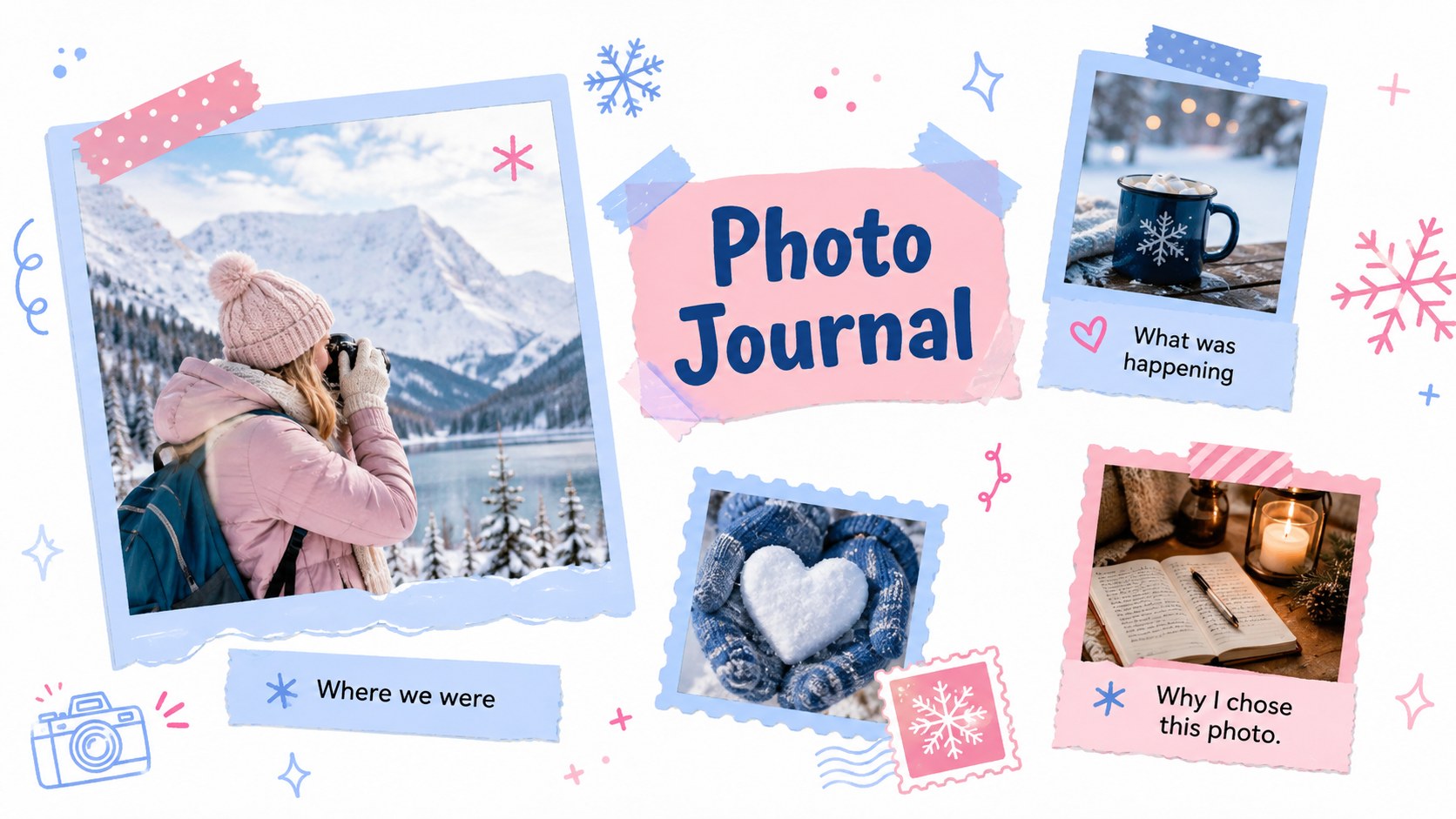 Snowy Holiday Memory Journal Deck presentation template, slide 11
