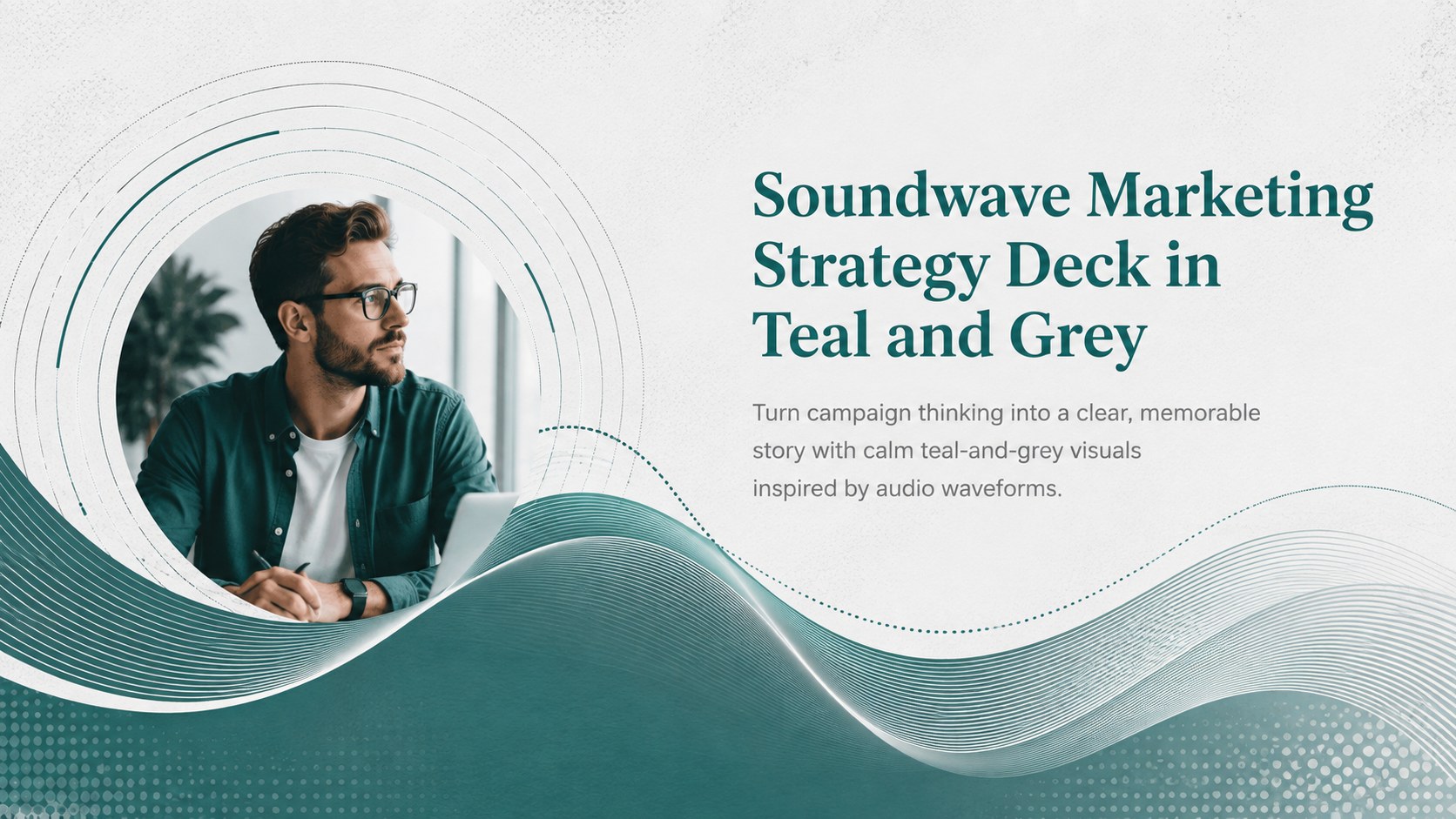 Soundwave Marketing Strategy Deck in Teal and Grey presentation template, slide 1