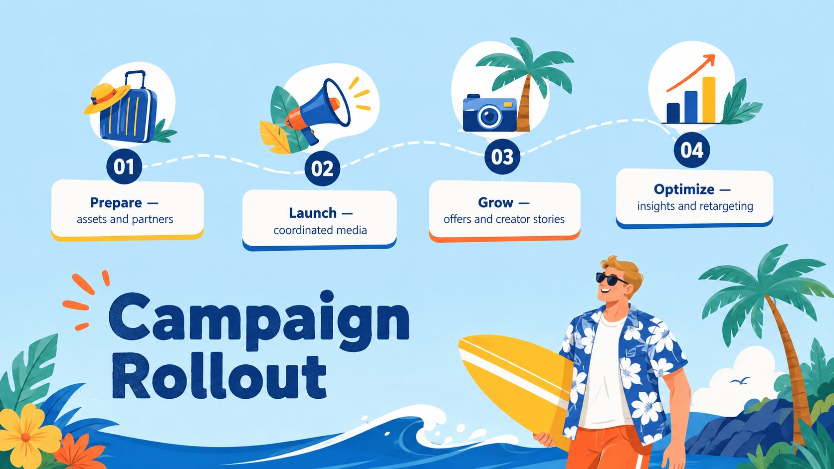 Modelo de apresentação Campanha Turística do Havaí em Azul Tropical, slide 12