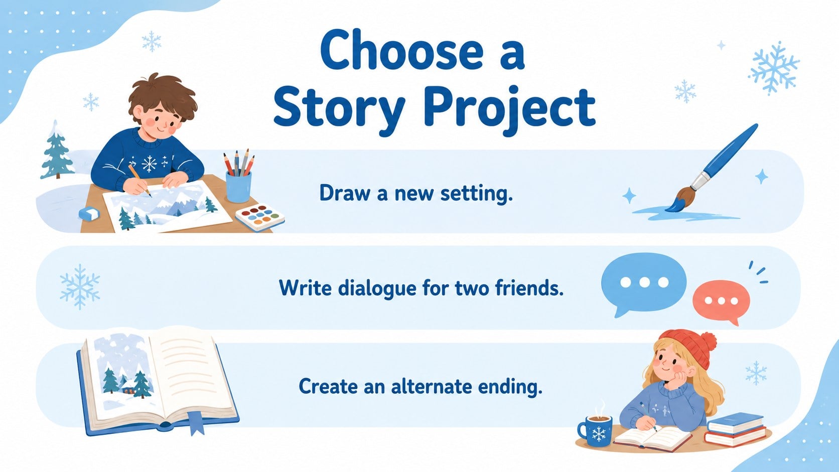 Winter Snowman Tale Classroom Deck presentation template, slide 11