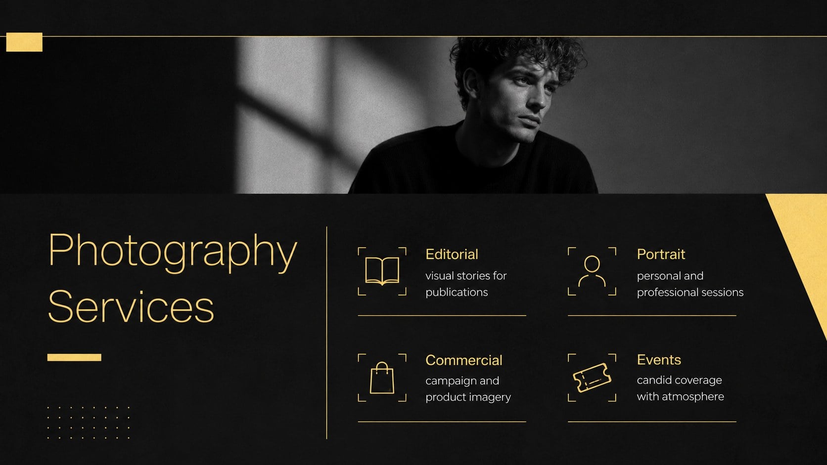 Yellow Photography Showcase Deck presentation template, slide 9